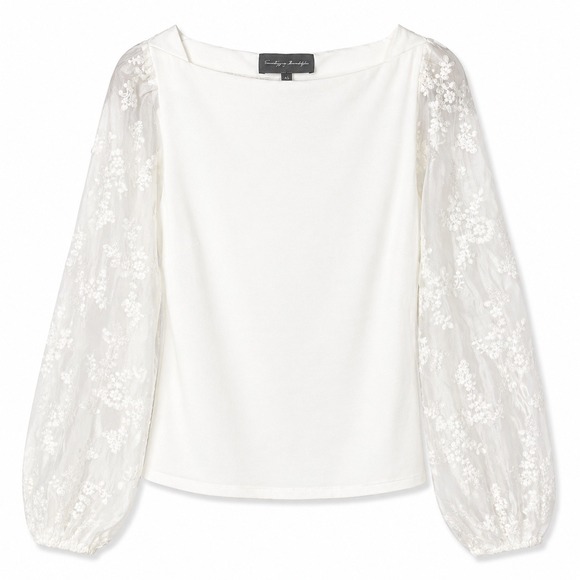 Anthropologie Tops - Anthropologie Sunday in Brooklyn Lace Sleeve Blouse Small White Boho